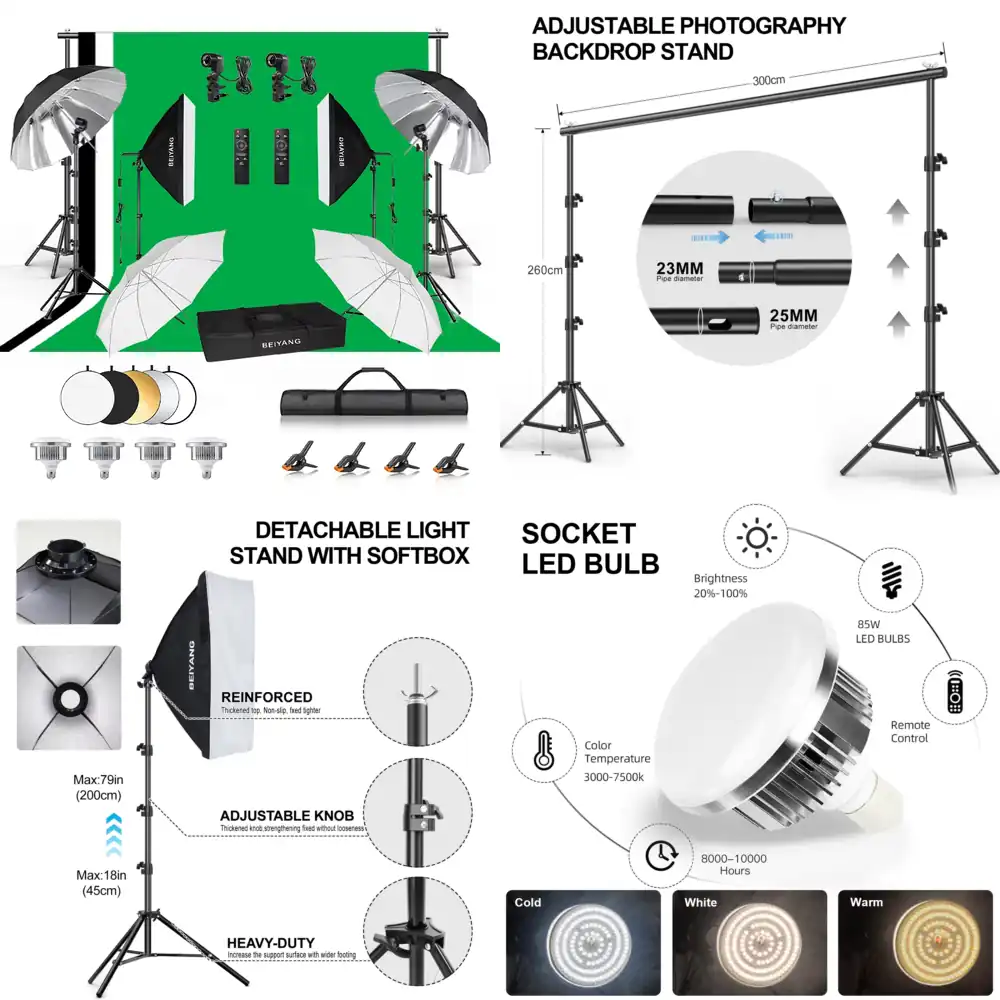 Photography Backdrop Stand Kit - 調整可能な写真撮影用背景スタンドキット（2.6x3m） | ポータブル写真スタジオ機材（グリーンスクリーン、ポートレート、ストリーミング用）