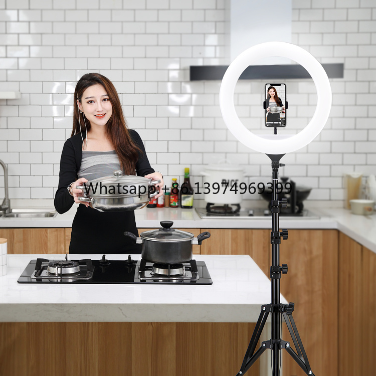 Ring Light 18 Inch Studio - 18インチLEDセルフィーリングライト、メイクアップライト、写真スタジオ機材、ストリーミング用、メイクアップ＆照明用