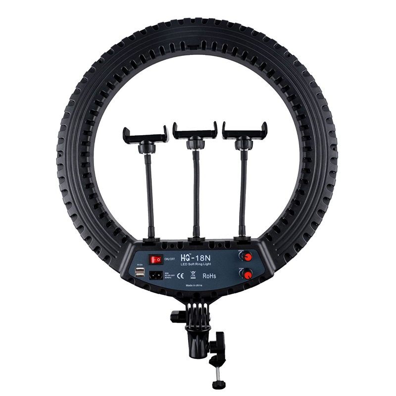 Ring Light 18 Inch Studio - HQ-18N写真撮影スタジオビデオライブ放送用三脚付き三色調光リングライト18インチLEDセルフィーリングライト
