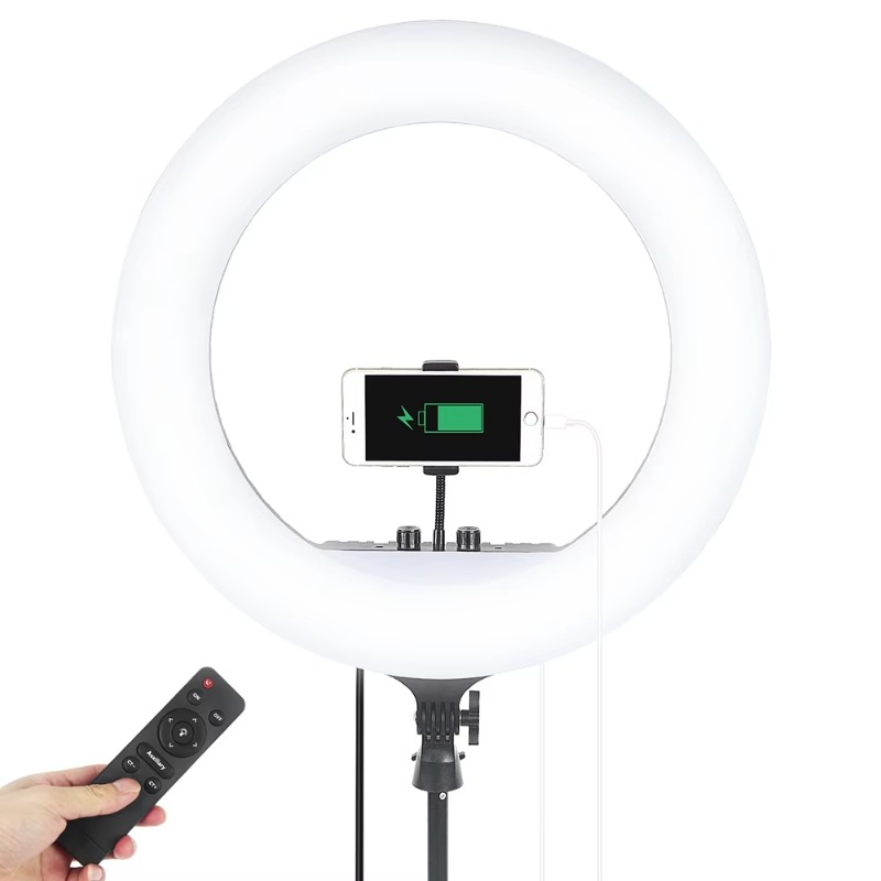 Ring Light 18 Inch Studio - 18インチリングライト、三脚スタンド付き、ライブビデオ、美容、メイクアップ、スタジオ写真撮影用