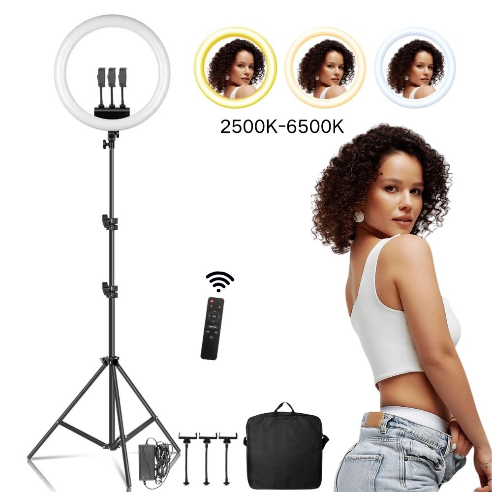 Ring Light 18 Inch Studio - 三脚スタンド付きLEDリングライト,セルフィービデオ,リモコン,電話用写真照明,YouTube,ライブ写真スタジオ,18インチ