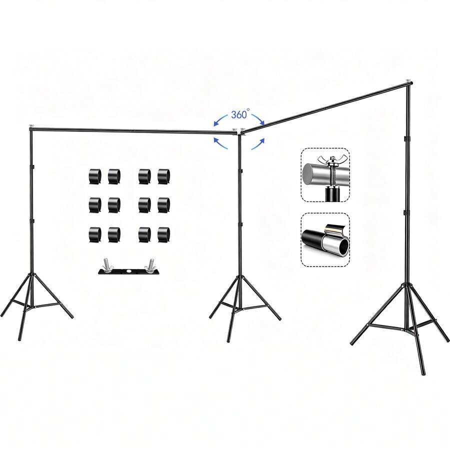 Photography Backdrop Stand Kit - 20フィート×7フィートの背景スタンド。高さ調整可能な背景スタンドで、300の重さに耐えられる頑丈な構造。写真撮影用背景サポートシステムキット。 ° パーティーや結婚式、写真スタジオで使用できる、角度調整可能なコネクター。