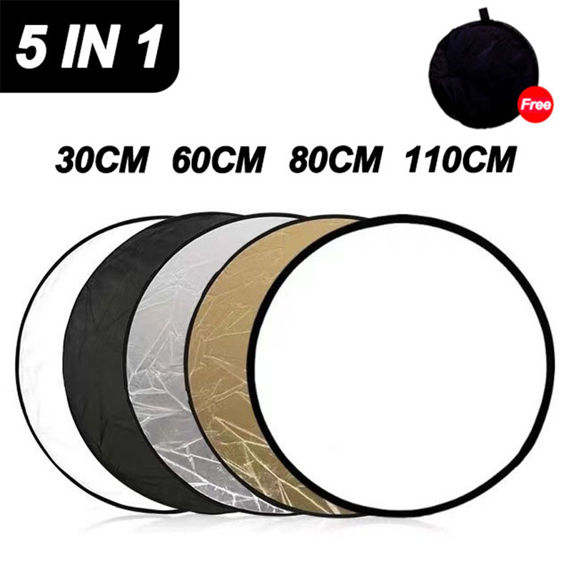 Reflector 5 In 1 110Cm - 5 in 1 ラウンドリフレクター折りたたみ式写真補助光バッターディフューザーアクセサリーマルチディスク屋外写真背景小道具
