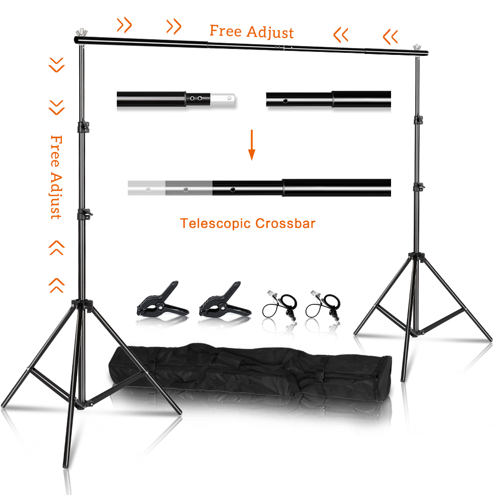 Photography Backdrop Stand Kit - 写真スタジオ背景撮影用バックドロップスタンド、バックドロップ、クロマキー、グリーンスクリーン、サポートシステムフレーム、キャリーバッグ、ライトキット