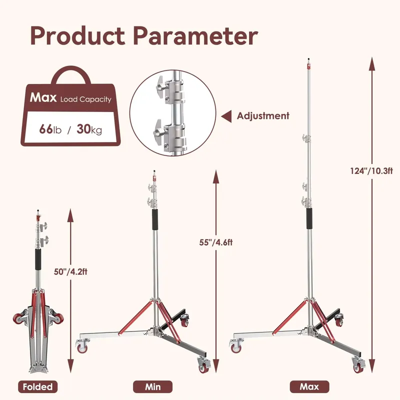 車輪付きで高さ調節可能なC型スタンド三脚。頑丈な3mステンレ - Studio Light Stand 3M Heavy Duty のレビューと価格