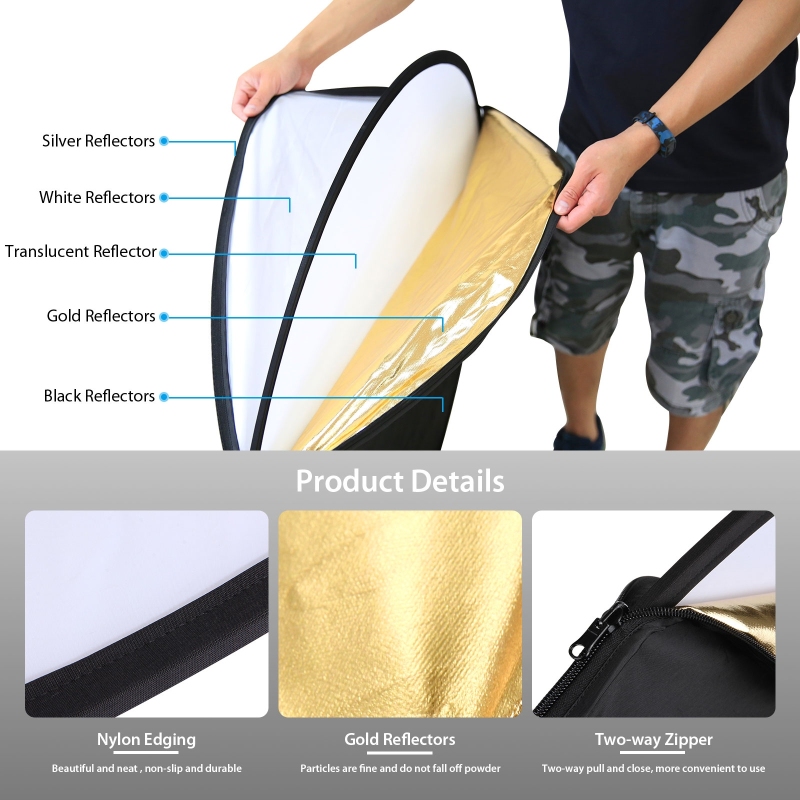 PULUZ 5 色 1 写真撮影用リフレクターボード 60  - Reflector 5 In 1 110Cm のレビューと価格