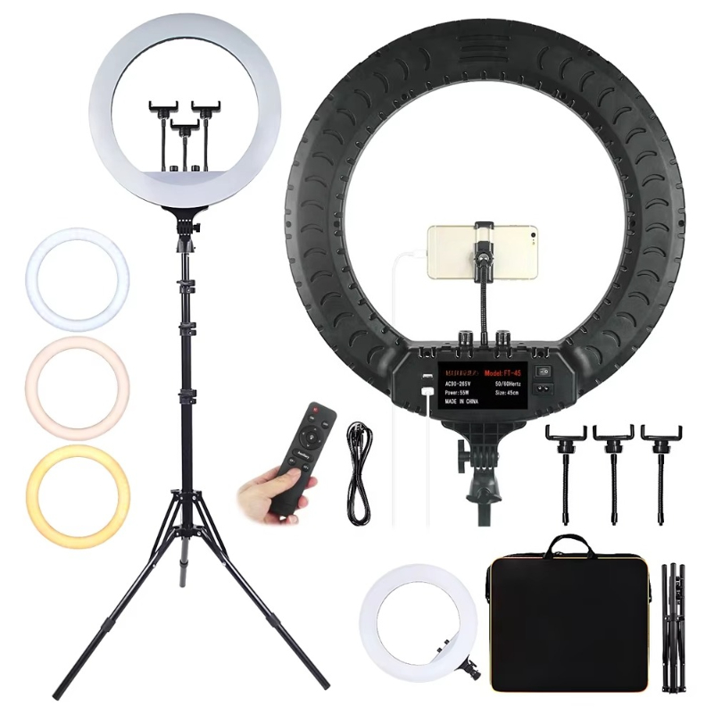 18インチリングライト、三脚スタンド付き、ライブビデオ、美容 - Ring Light 18 Inch Studio のレビューと価格