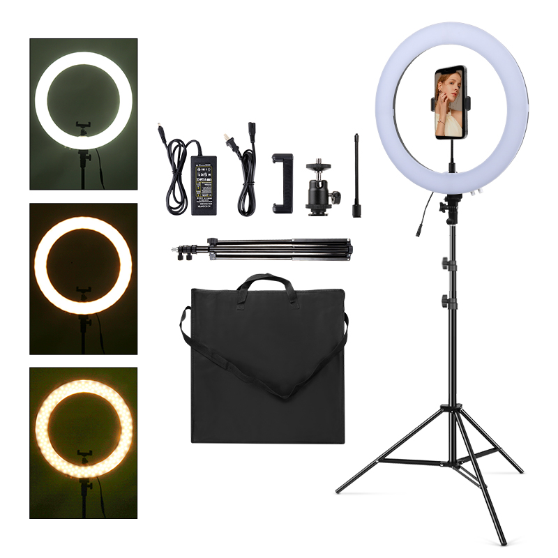 18 インチリングライト三脚付き 200 センチメートルウォ - Ring Light 18 Inch Studio のレビューと価格