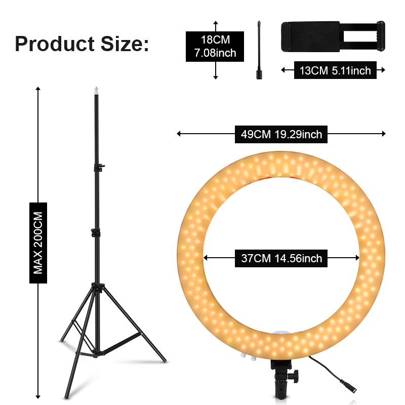 18 インチリングライト三脚付き 200 センチメートルウォ - Ring Light 18 Inch Studio のレビューと価格