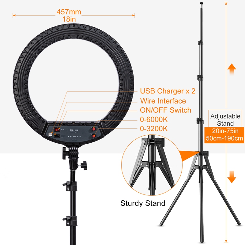 18 インチリングライト三脚スタンド付き 55 ワット 30 - Ring Light 18 Inch Studio のレビューと価格