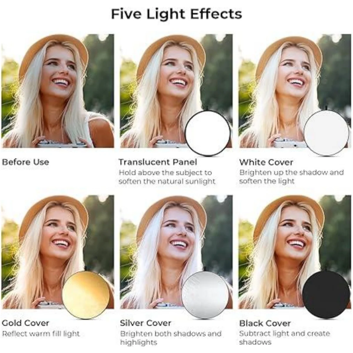 Gainvane-ポータブル写真リフレクター,円形,折りたた - Reflector 5 In 1 110Cm のレビューと価格